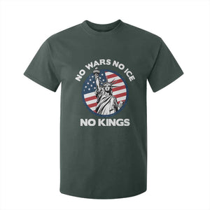 No Kings No ICE No Wars T Shirt For Kid Statue of Liberty US Flag Anti War Freedom Activist TS14 Dark Forest Green Print Your Wear