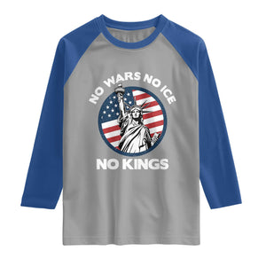 No Kings No ICE No Wars Raglan Shirt Statue of Liberty US Flag Anti War Freedom Activist TS14 Sport Gray Royal Print Your Wear