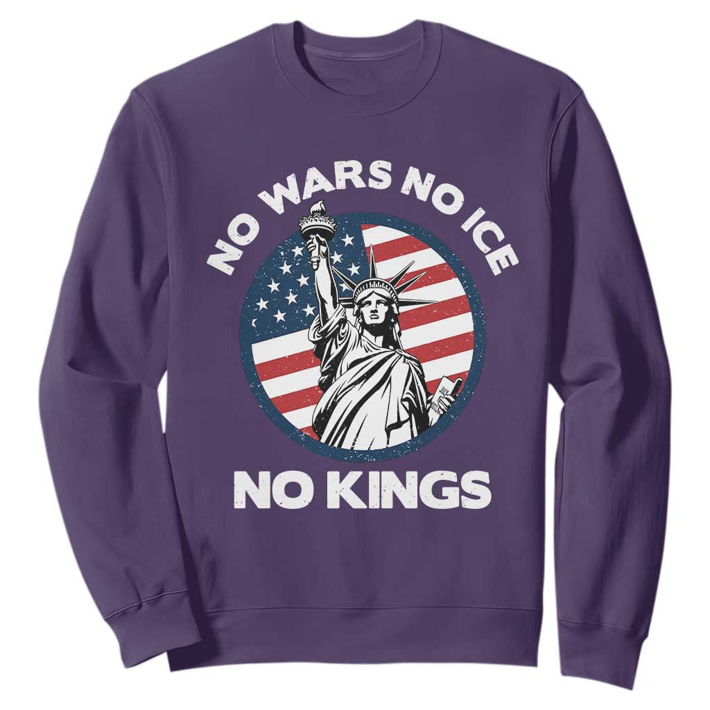 No Kings No ICE No Wars Sweatshirt - Statue of Liberty US Flag Anti War Freedom Activist TS14 Purple Print Your Wear