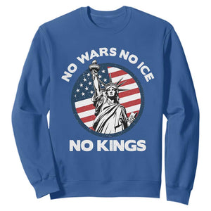 No Kings No ICE No Wars Sweatshirt - Statue of Liberty US Flag Anti War Freedom Activist TS14 Royal Blue Print Your Wear