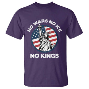 No Kings No ICE No Wars T Shirt Statue of Liberty US Flag Anti War Freedom Activist TS14 Purple Print Your Wear