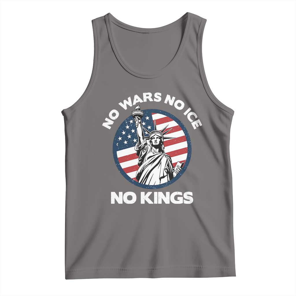 No Kings No ICE No Wars Tank Top Statue of Liberty US Flag Anti War Freedom Activist TS14 Deep Heather Print Your Wear