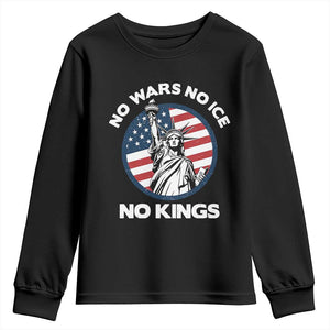 No Kings No ICE No Wars Youth Sweatshirt Statue of Liberty US Flag Anti War Freedom Activist TS14 Black Print Your Wear