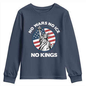 No Kings No ICE No Wars Youth Sweatshirt Statue of Liberty US Flag Anti War Freedom Activist TS14 Navy Print Your Wear