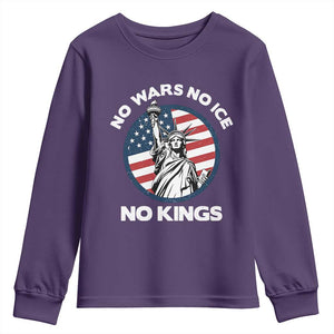 No Kings No ICE No Wars Youth Sweatshirt Statue of Liberty US Flag Anti War Freedom Activist TS14 Purple Print Your Wear