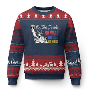 No Kings No ICE No Wars Ugly Christmas Sweater Statue of Liberty We The People Freedom TS14 Navy Red Print Your Wear