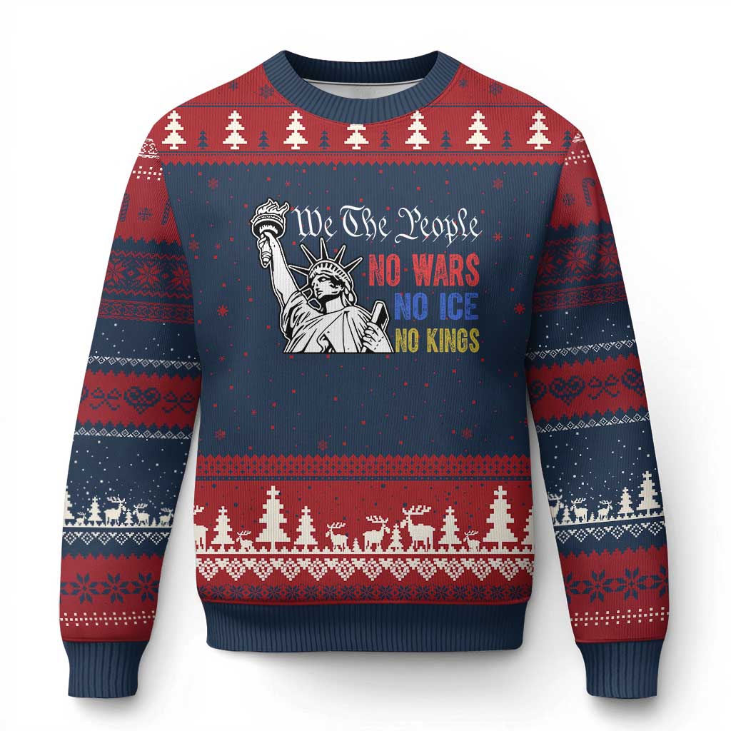 No Kings No ICE No Wars Ugly Christmas Sweater Statue of Liberty We The People Freedom TS14 Navy Red Print Your Wear