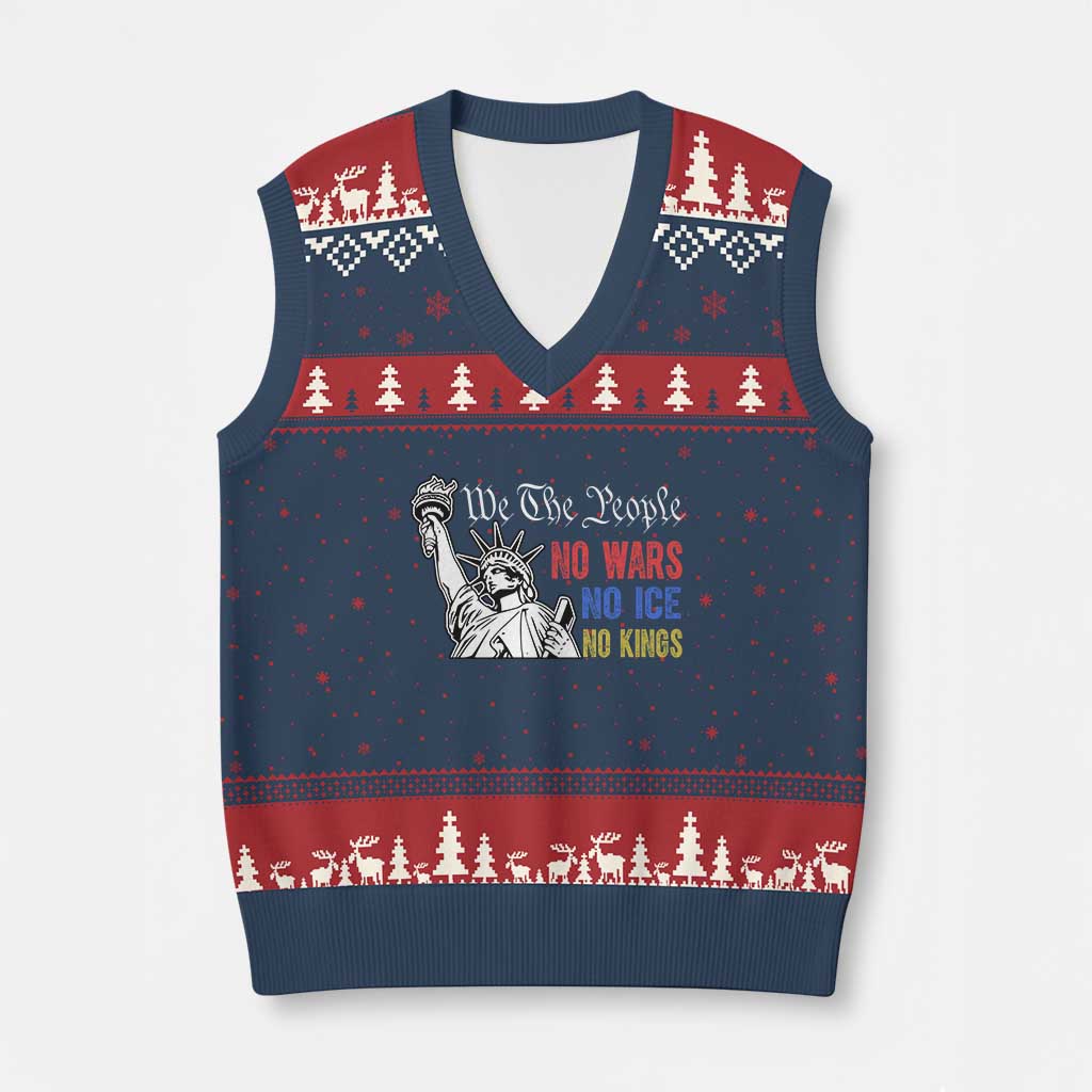 No Kings No ICE No Wars V-Neck Knit Sweater Vest Statue of Liberty We The People Freedom TS14 Navy Red Print Your Wear