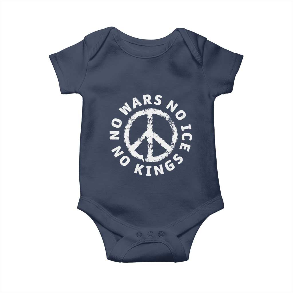 No Kings No ICE No Wars Baby Onesie Peace Sign Anti War Freedom Activist TS14 Navy Print Your Wear