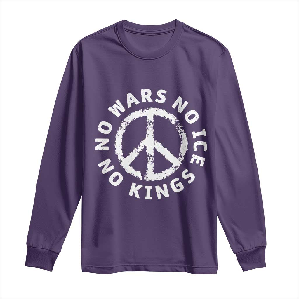 No Kings No ICE No Wars Long Sleeve Shirt Peace Sign Anti War Freedom Activist TS14 Purple Print Your Wear