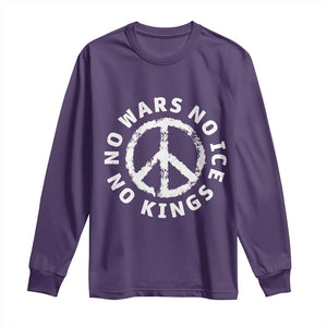 No Kings No ICE No Wars Long Sleeve Shirt Peace Sign Anti War Freedom Activist TS14 Purple Print Your Wear