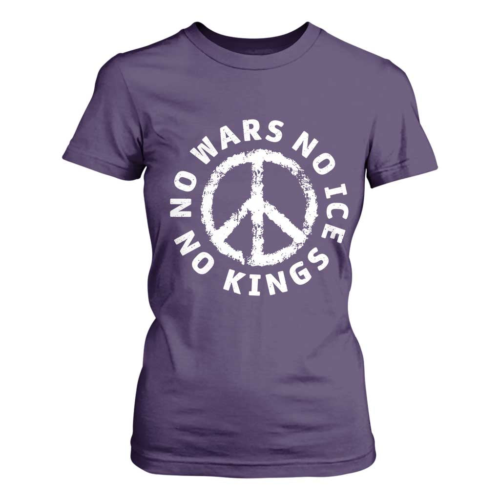 No Kings No ICE No Wars T Shirt For Women Peace Sign Anti War Freedom Activist TS14 Purple Print Your Wear