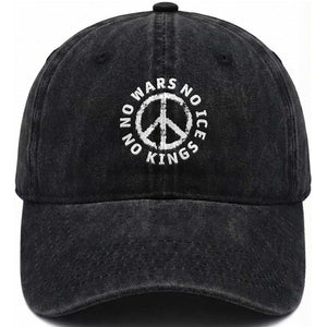 No Kings No ICE No Wars Washed Cotton Baseball Cap Peace Sign Anti War Freedom Activist TS14 Print Your Wear