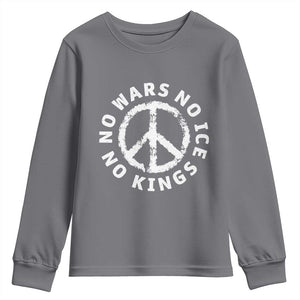 No Kings No ICE No Wars Youth Sweatshirt Peace Sign Anti War Freedom Activist TS14 Charcoal Print Your Wear