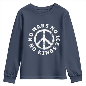 No Kings No ICE No Wars Youth Sweatshirt Peace Sign Anti War Freedom Activist TS14 Navy Print Your Wear