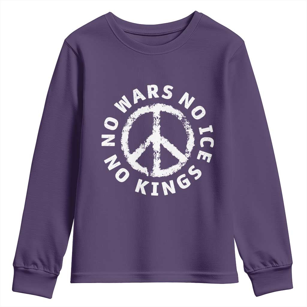 No Kings No ICE No Wars Youth Sweatshirt Peace Sign Anti War Freedom Activist TS14 Purple Print Your Wear