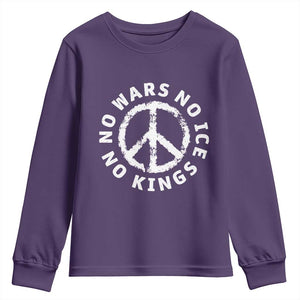 No Kings No ICE No Wars Youth Sweatshirt Peace Sign Anti War Freedom Activist TS14 Purple Print Your Wear