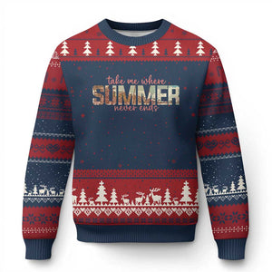 Take Me Where Summer Never Ends Ugly Christmas Sweater Summer Beach Vacation TS14 Navy Red Print Your Wear