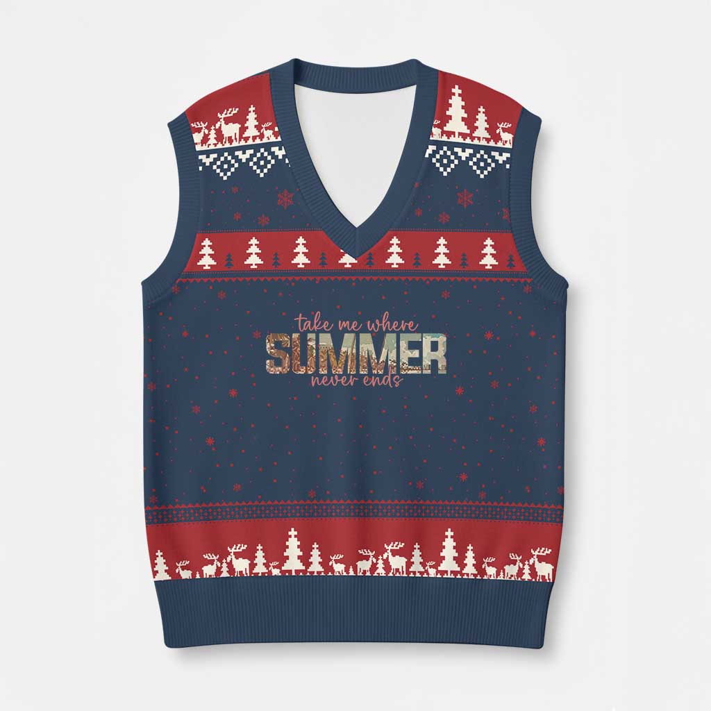 Take Me Where Summer Never Ends V-Neck Knit Sweater Vest Summer Beach Vacation TS14 Navy Red Print Your Wear