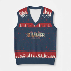 Take Me Where Summer Never Ends V-Neck Knit Sweater Vest Summer Beach Vacation TS14 Navy Red Print Your Wear