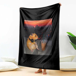 Hamster Drinking Iced Coffee Throw Blanket Funny Animal Chill City Sunset Headphones TS14 Print Your Wear