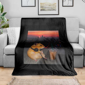Hamster Drinking Iced Coffee Throw Blanket Funny Animal Chill City Sunset Headphones TS14 Print Your Wear