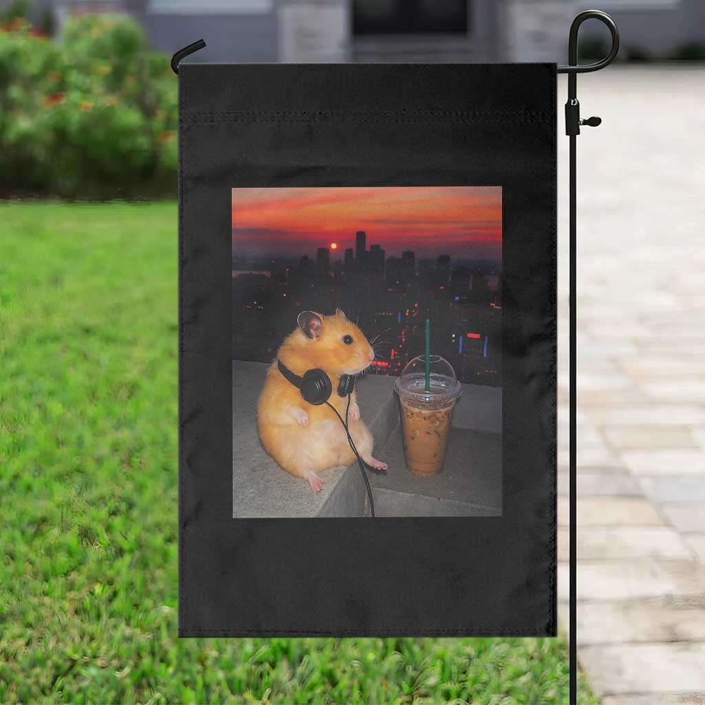 Hamster Drinking Iced Coffee Garden Flag Funny Animal Chill City Sunset Headphones TS14 Print Your Wear