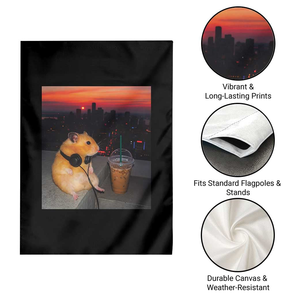 Hamster Drinking Iced Coffee Garden Flag Funny Animal Chill City Sunset Headphones TS14 Print Your Wear