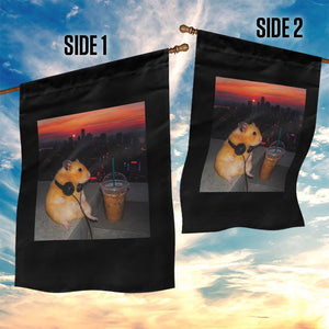Hamster Drinking Iced Coffee Garden Flag Funny Animal Chill City Sunset Headphones TS14 Print Your Wear