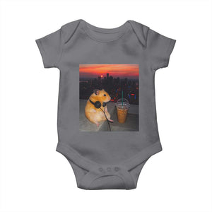 Hamster Drinking Iced Coffee Baby Onesie Funny Animal Chill City Sunset Headphones TS14 Charcoal Print Your Wear