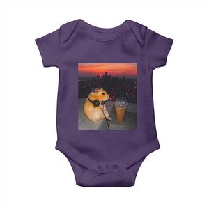 Hamster Drinking Iced Coffee Baby Onesie Funny Animal Chill City Sunset Headphones TS14 Purple Print Your Wear