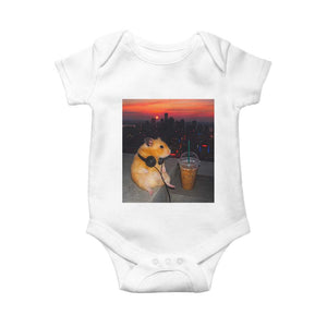 Hamster Drinking Iced Coffee Baby Onesie Funny Animal Chill City Sunset Headphones TS14 White Print Your Wear