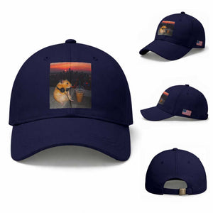 Hamster Drinking Iced Coffee Baseball Cap Funny Animal Chill City Sunset Headphones TS14 Baseball Cap Universal Fit Dark Blue Print Your Wear