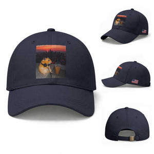 Hamster Drinking Iced Coffee Baseball Cap Funny Animal Chill City Sunset Headphones TS14 Baseball Cap Universal Fit Navy Print Your Wear