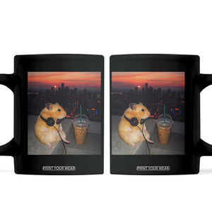 Hamster Drinking Iced Coffee Coffee Mug Funny Animal Chill City Sunset Headphones TS14 Black Print Your Wear
