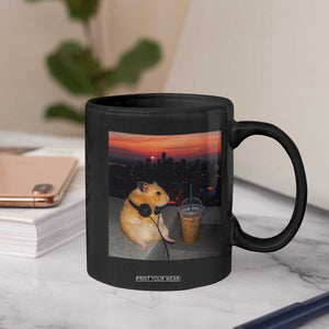 Hamster Drinking Iced Coffee Coffee Mug Funny Animal Chill City Sunset Headphones TS14 Print Your Wear