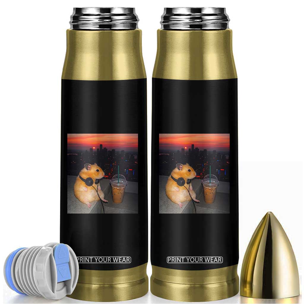 Hamster Drinking Iced Coffee Bullet Tumbler Funny Animal Chill City Sunset Headphones TS14 Black Print Your Wear