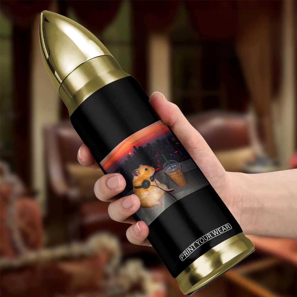 Hamster Drinking Iced Coffee Bullet Tumbler Funny Animal Chill City Sunset Headphones TS14 Print Your Wear