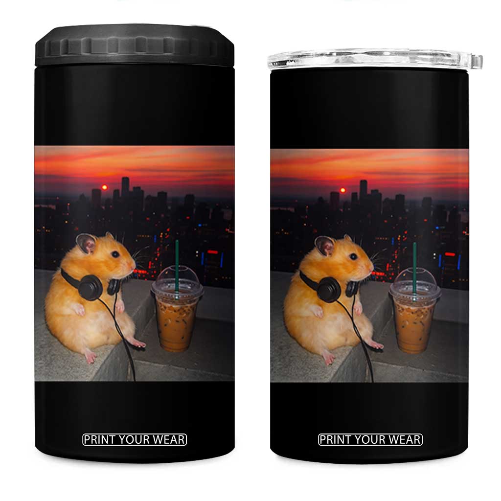 Hamster Drinking Iced Coffee 4 in 1 Can Cooler Tumbler Funny Animal Chill City Sunset Headphones TS14 One Size: 16 oz Black Print Your Wear