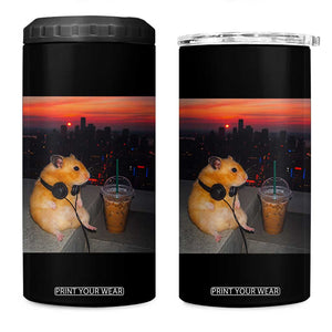 Hamster Drinking Iced Coffee 4 in 1 Can Cooler Tumbler Funny Animal Chill City Sunset Headphones TS14 One Size: 16 oz Black Print Your Wear