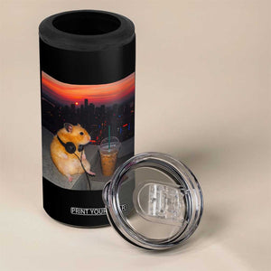 Hamster Drinking Iced Coffee 4 in 1 Can Cooler Tumbler Funny Animal Chill City Sunset Headphones TS14 Print Your Wear