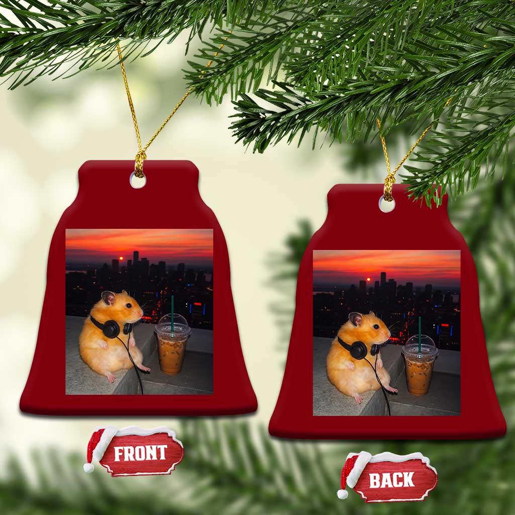 Hamster Drinking Iced Coffee Ceramic Ornament Funny Animal Chill City Sunset Headphones TS14 Print Your Wear