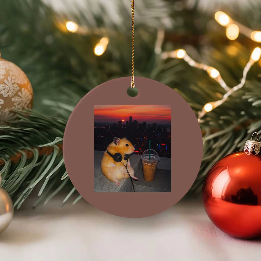 Hamster Drinking Iced Coffee Ceramic Ornament Funny Animal Chill City Sunset Headphones TS14 1pc Mocha Print Your Wear