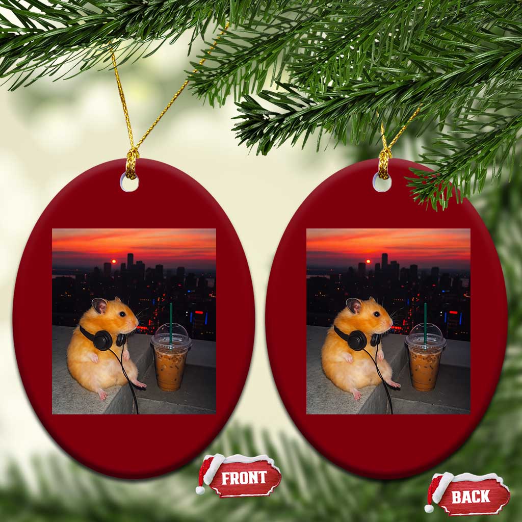 Hamster Drinking Iced Coffee Ceramic Ornament Funny Animal Chill City Sunset Headphones TS14 Print Your Wear