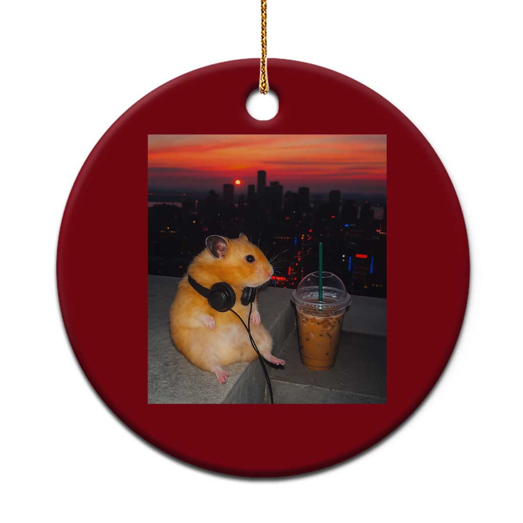 Hamster Drinking Iced Coffee Ceramic Ornament Funny Animal Chill City Sunset Headphones TS14 1pc Red Print Your Wear