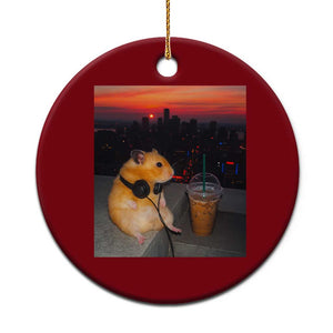 Hamster Drinking Iced Coffee Ceramic Ornament Funny Animal Chill City Sunset Headphones TS14 1pc Red Print Your Wear