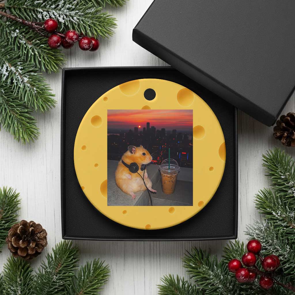 Hamster Drinking Iced Coffee Ceramic Ornament Funny Animal Chill City Sunset Headphones TS14 1pc Yellow Cheese Print Your Wear