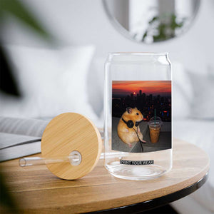 Hamster Drinking Iced Coffee Glass Can Funny Animal Chill City Sunset Headphones TS14 Print Your Wear