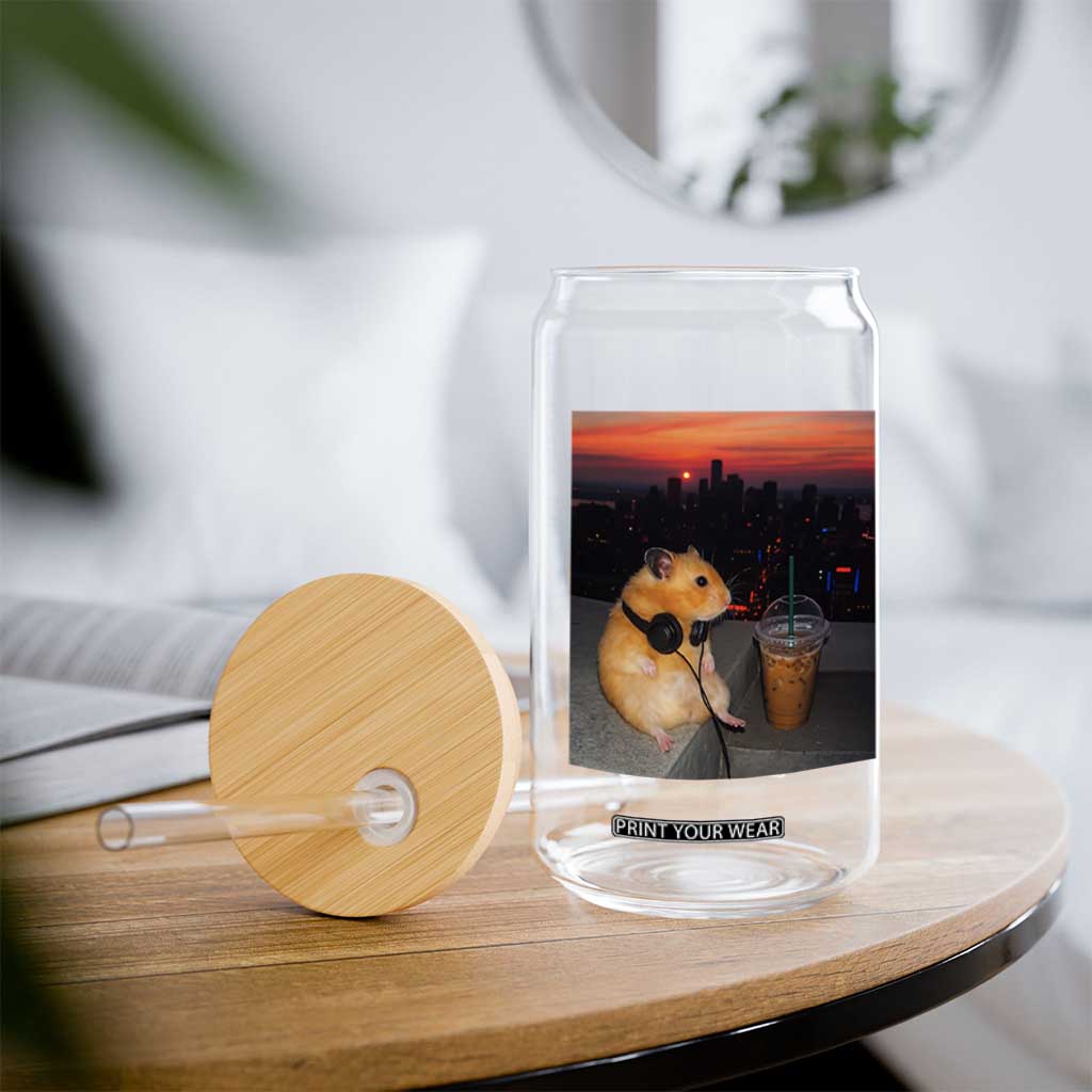 Hamster Drinking Iced Coffee Glass Can Funny Animal Chill City Sunset Headphones TS14 Print Your Wear