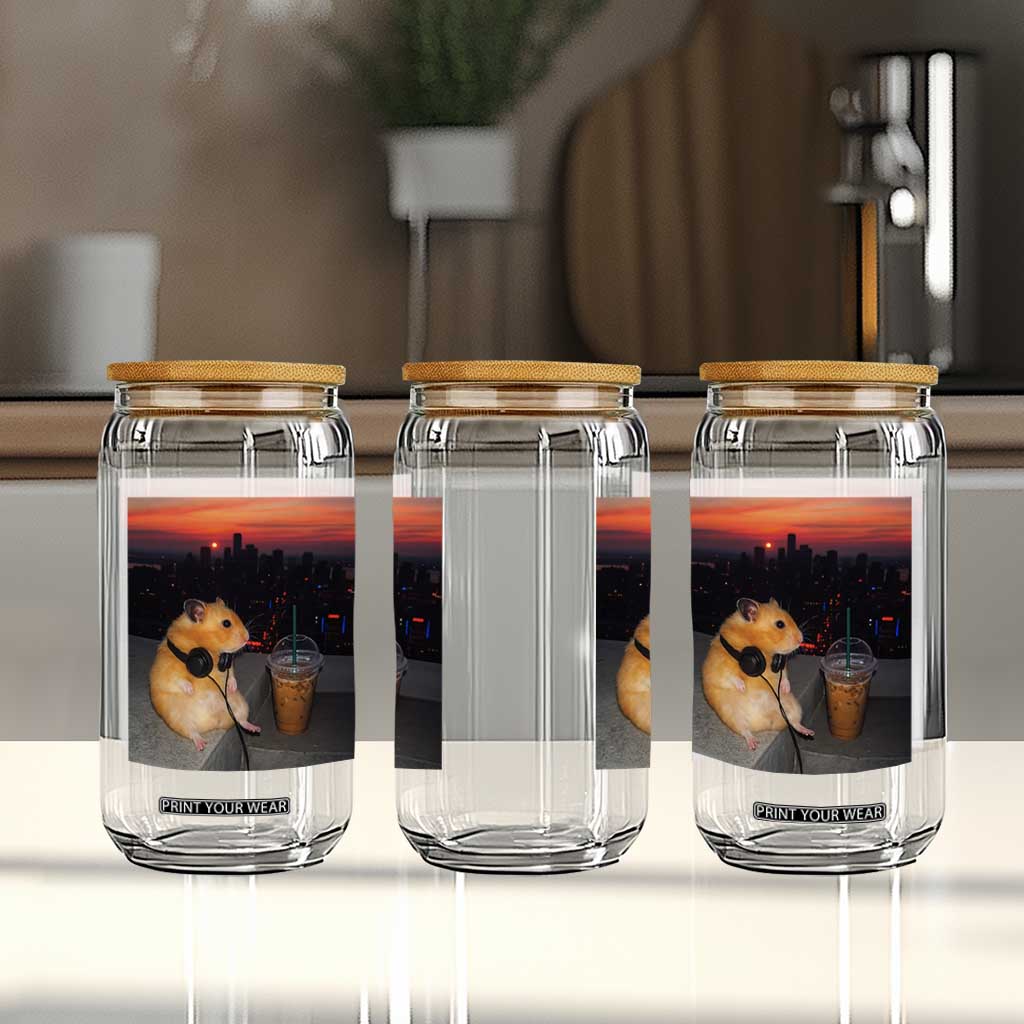 Hamster Drinking Iced Coffee Glass Can Funny Animal Chill City Sunset Headphones TS14 Print Your Wear